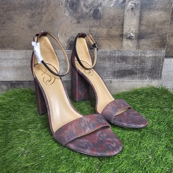 New Sam Edelman Yaro Brick Leather Block Heel Sandals - Picture 2 of 9